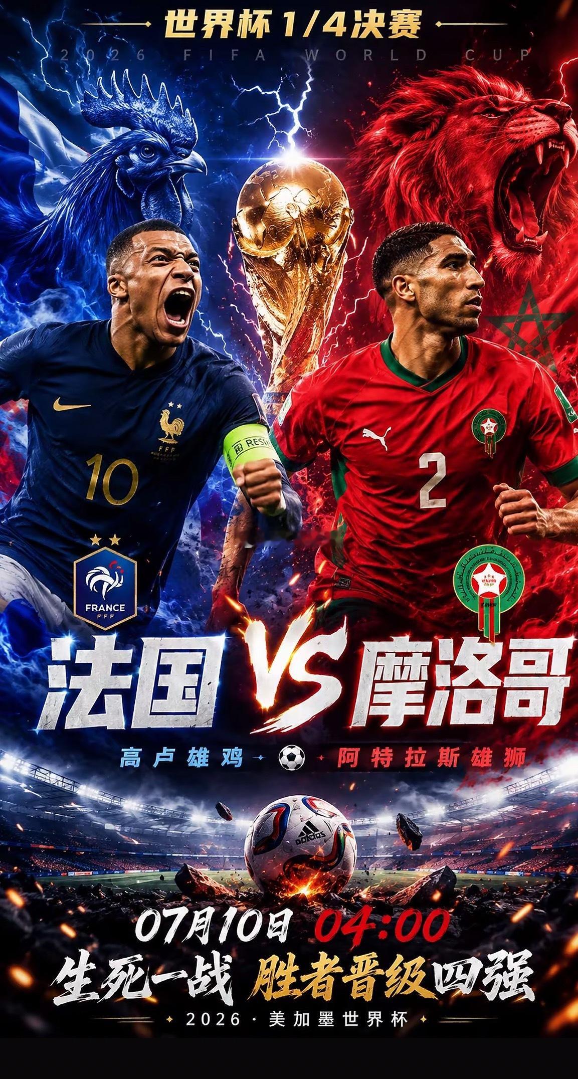 周四097：世界杯法国vs摩洛哥2026.07.1004：00法国vs