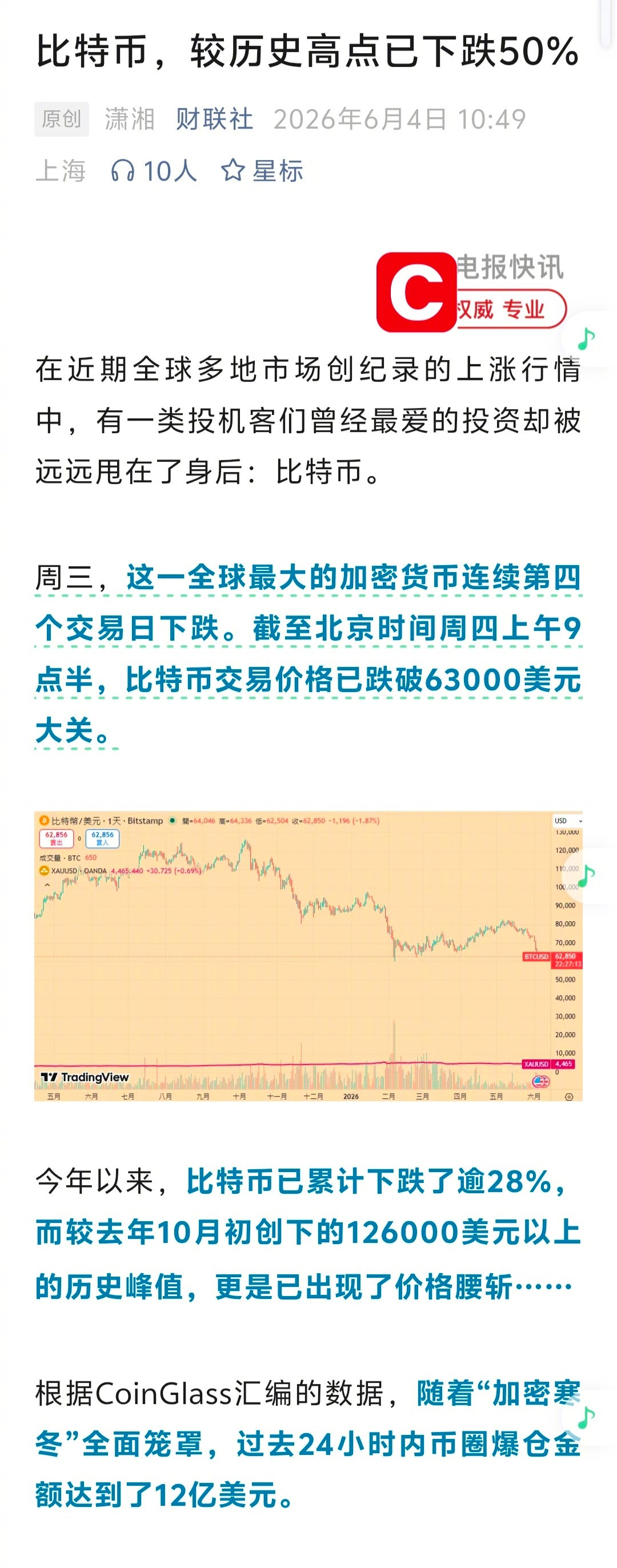 八个月时间，比特币腰斩了。从去年10月初的126000美元跌到现在的63000美