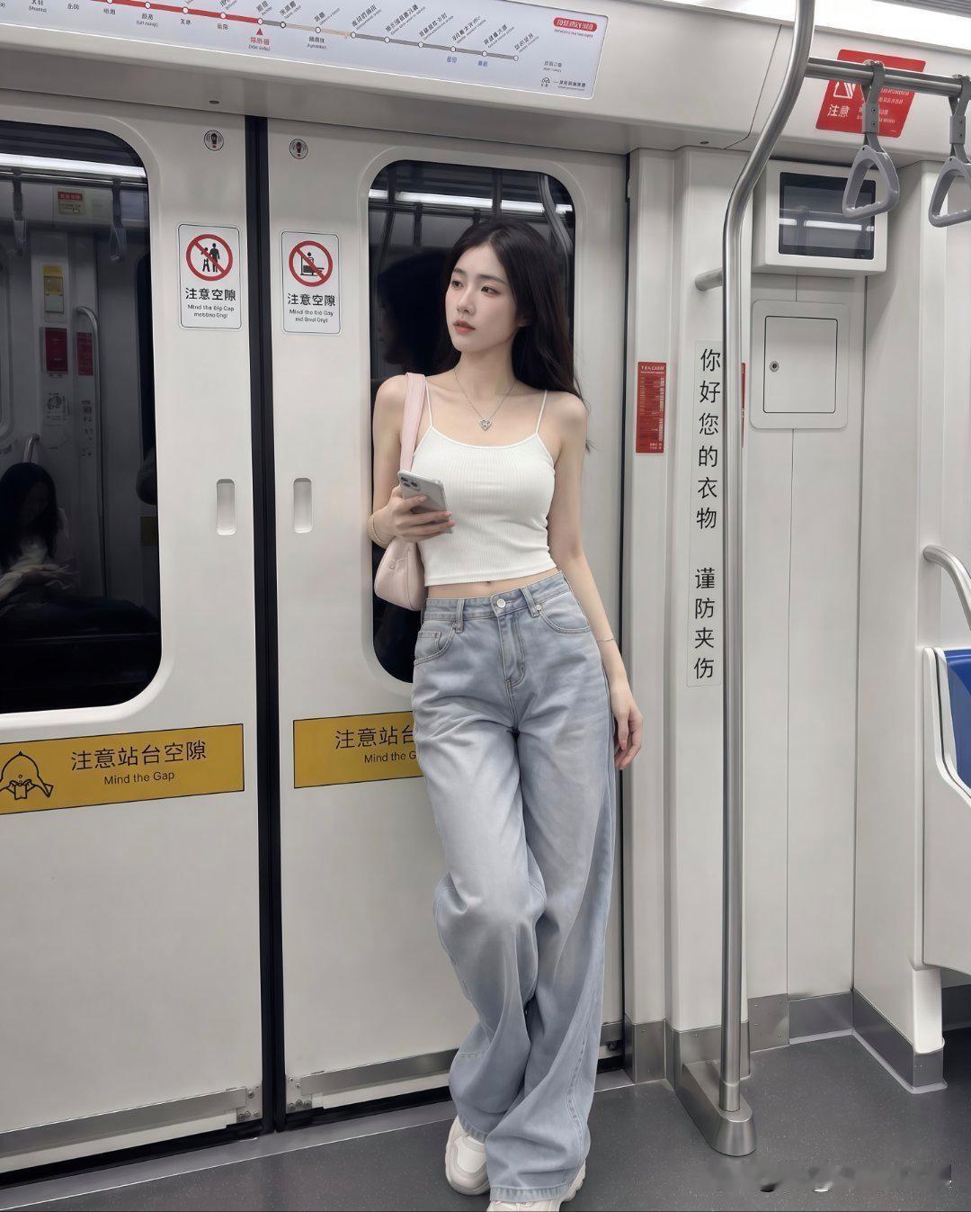 🚇穿搭指南：白色背心+牛仔裤，轻松出行！👗👖👟