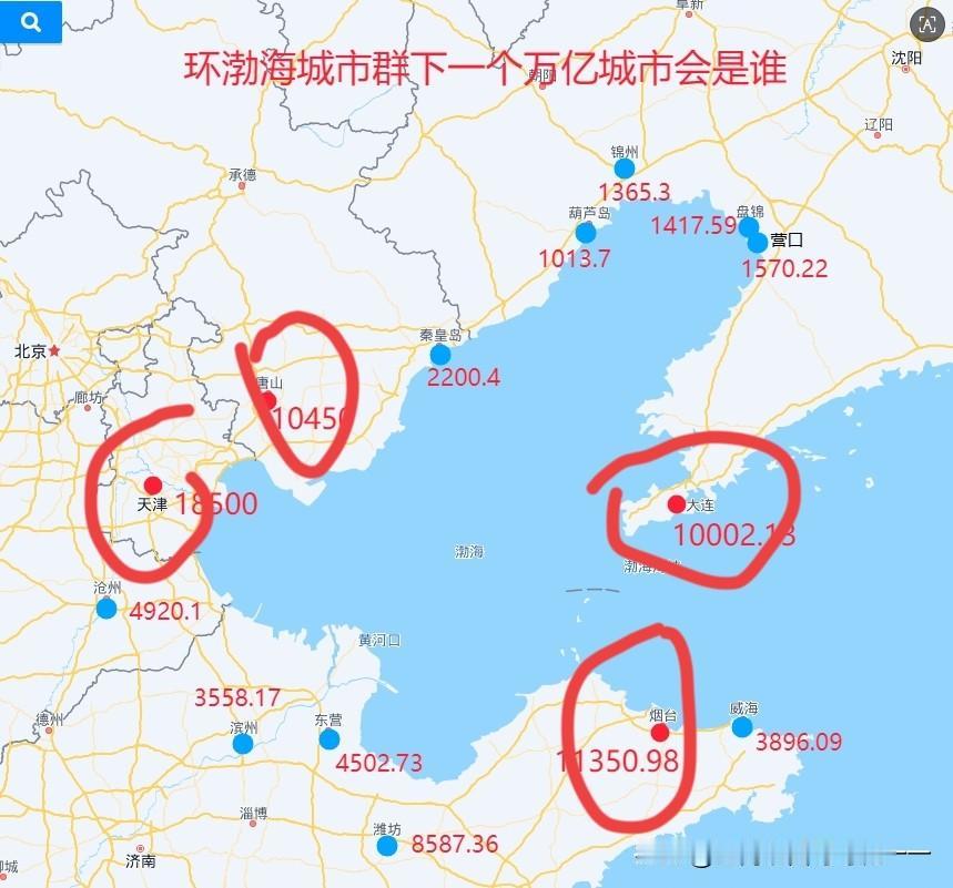 环渤海有四座万亿城市？1.天津市2025GDP约1.86万亿，直辖市、