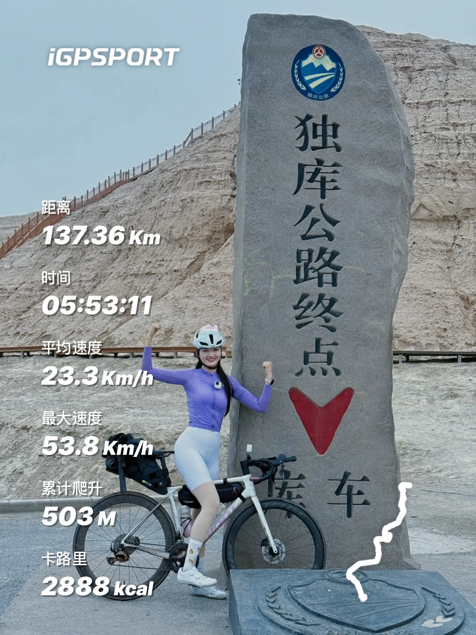 大龙池—库车137km爬升503m.至此我的穿独库骑行圆满结束啦～58...