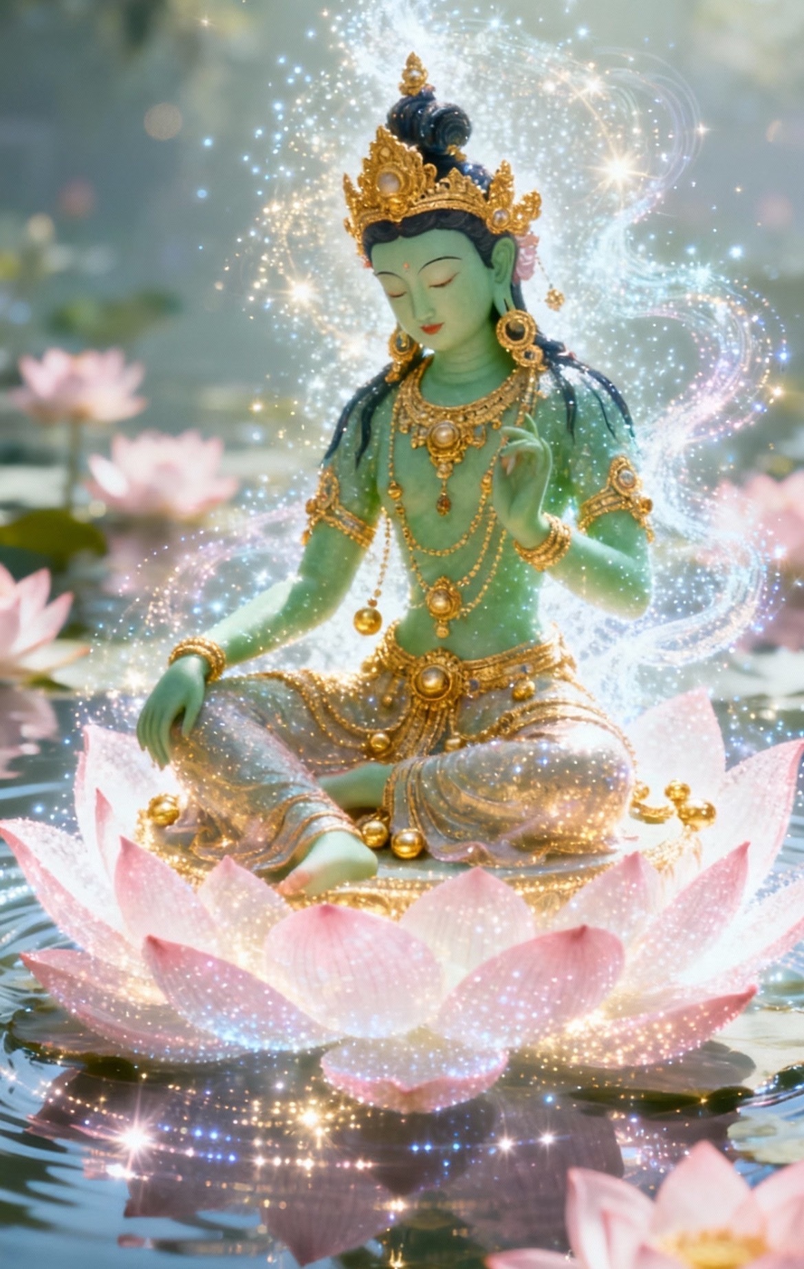 愿绿度母的慈悲之光，涤荡众生身心的一切烦恼与不安，赐予勇气、智慧与无尽的慈爱。