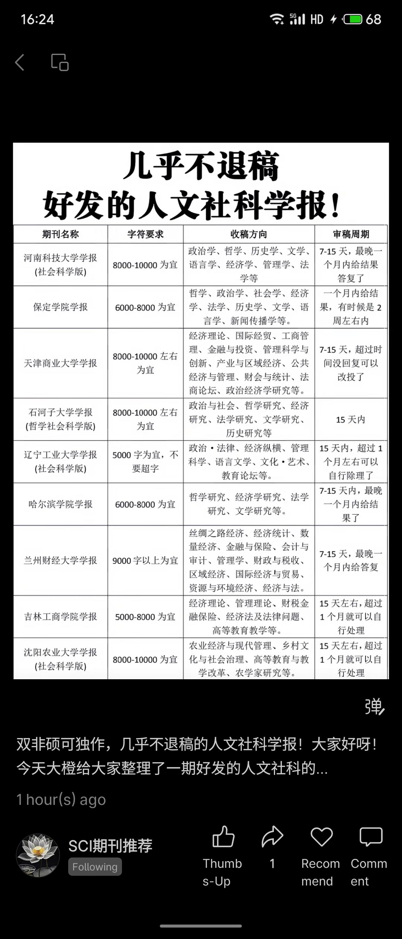 整理了九种“几乎不退稿”、审稿快且对作者友好的人文社科学报信息，如《河南科技大学