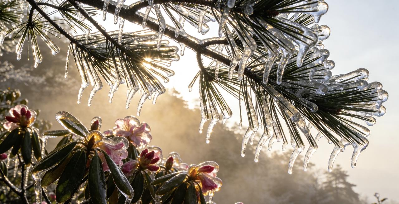 南方人比雪还“热”的追冰行动！🌨️罕见奇观今晨海拔556米的古亭山巅惊