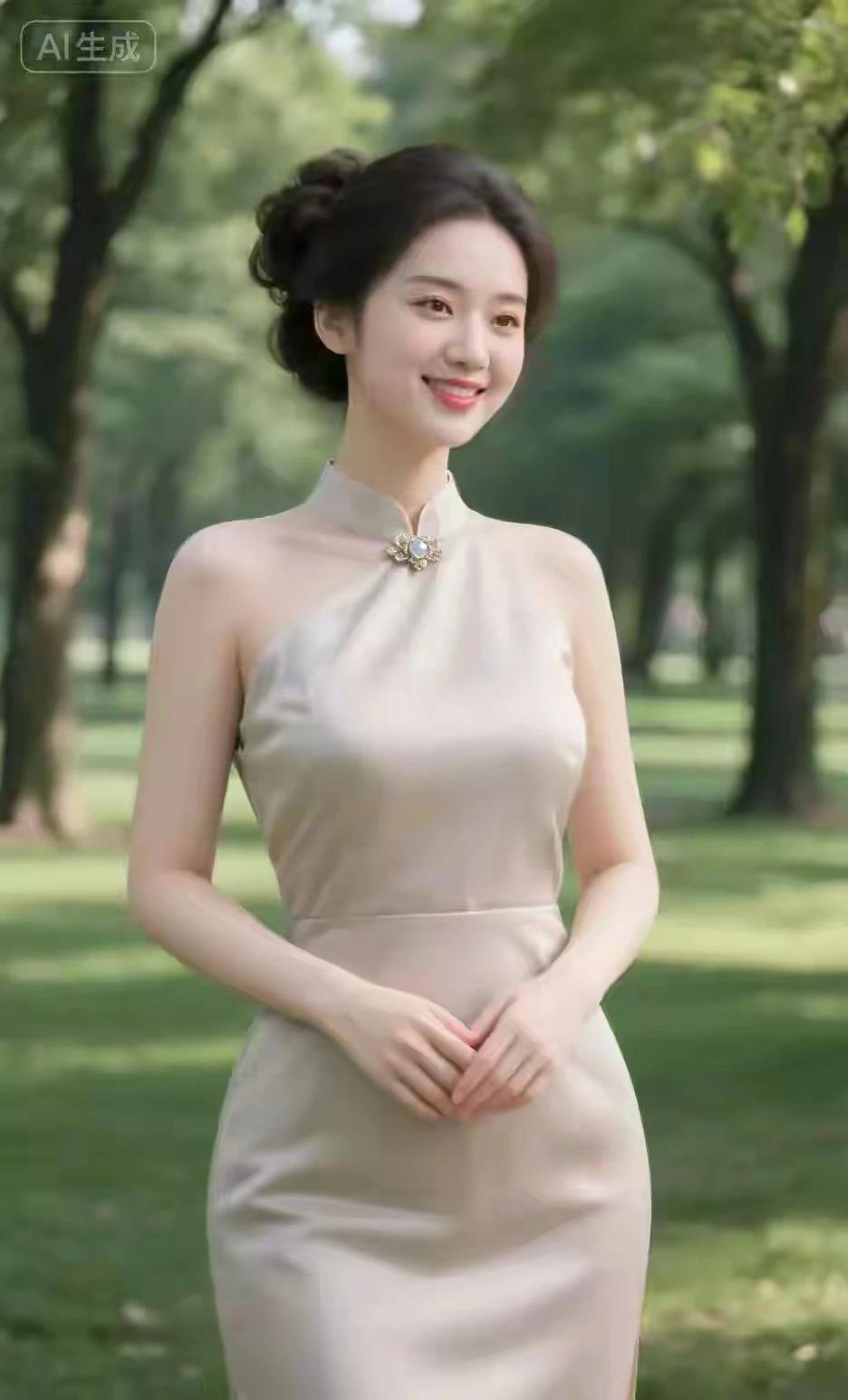 中式礼服，旗袍设计。美女温柔，尽显大方。国风古韵，文化传承。贴身裁剪，身