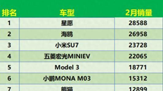 2月纯电车销量大跳水! Model Y跌出前十, 这些黑马意外逆袭