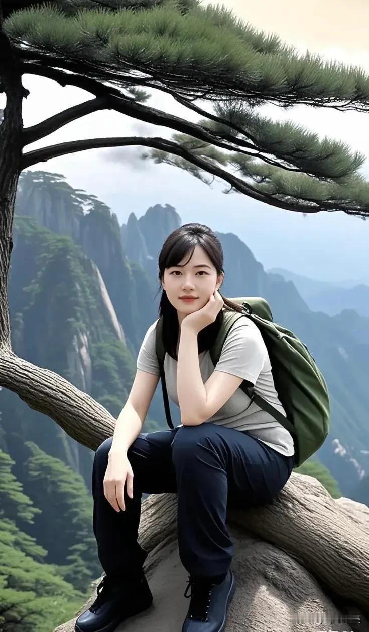 湖南省的一个风景区，昨天我是一个人登上的，到了山顶上汗流浃背，坐在一棵松树边拍了