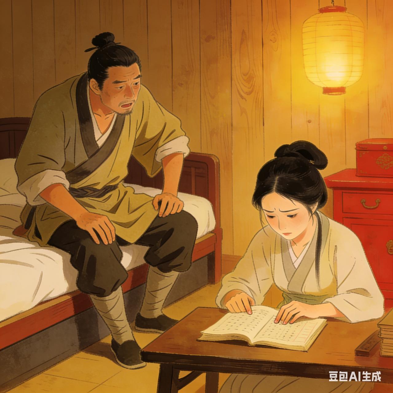 古代夫妻搞笑段子丈夫刚从朋友家喝了酒，趔趄着回房，见妻子正对着账本叹气。