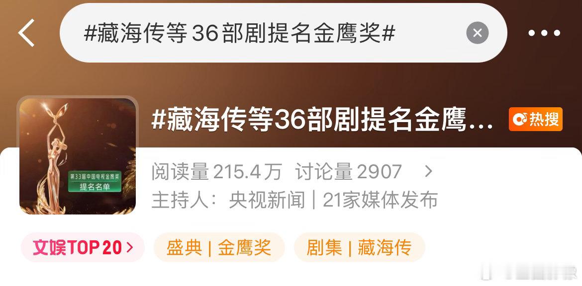 肖战金鹰掉提不妨碍人家“藏海传等”。毕竟是25年度剧王。我想从演技到影响力来说，