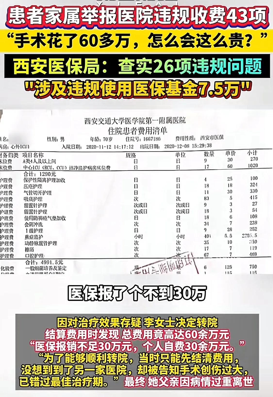 西安交大第一附属医院的事情大家都知道了吧，花了60万人还没了，转院才知道患者手术