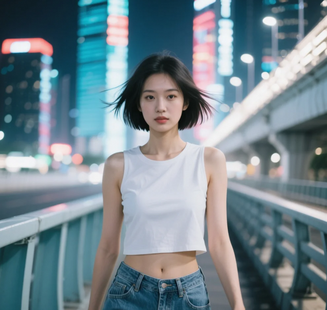 黑夜里的她，短发与冷艳完美融合