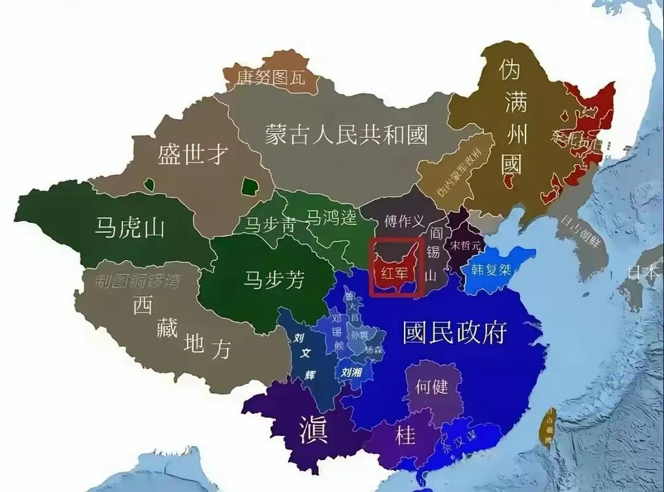 明天就是国庆节了！看了这张地图中，红军在当时陕北所占地盘和范围，真乃是万里江山一