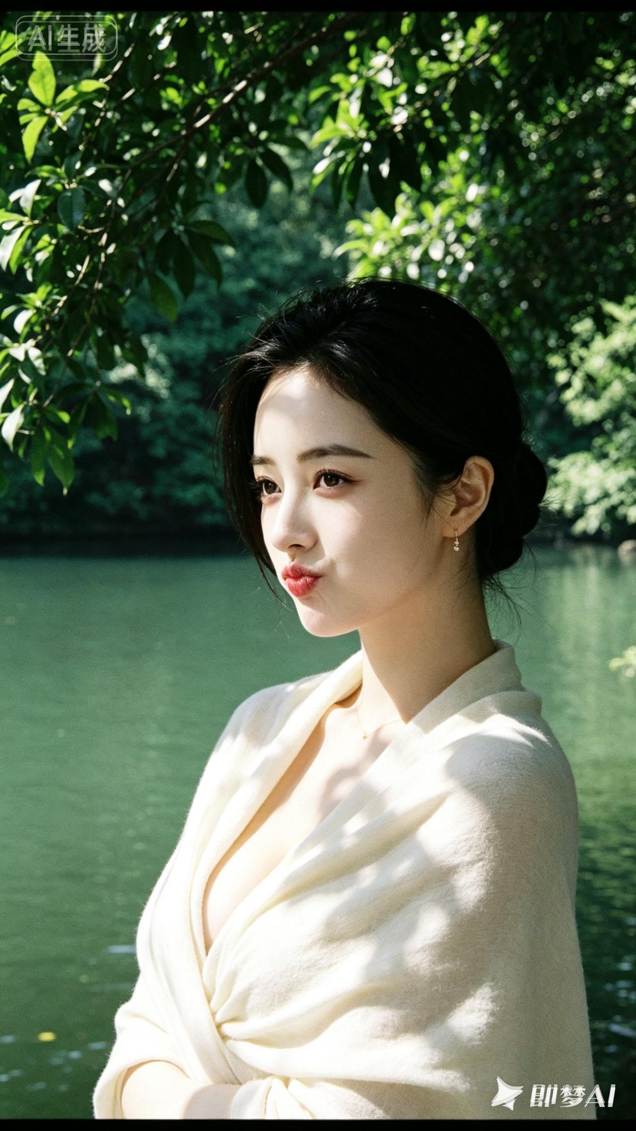 “在湖畔轻纱下，感受宁静与美好”🌿💦