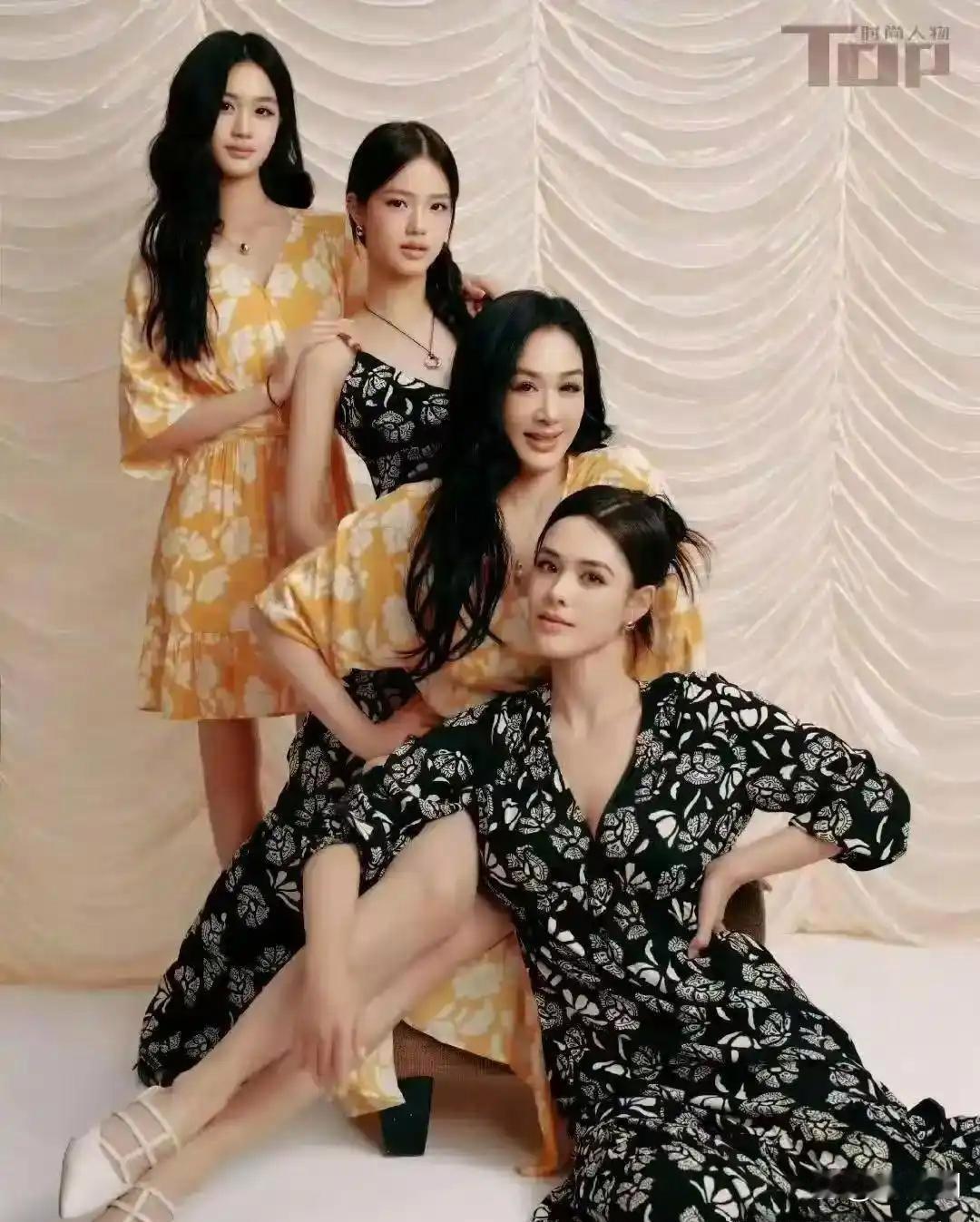 钟丽缇携三个女儿一同登上杂志封面，母女四人辨识度拉满，各有特色，完美继承了妈妈的