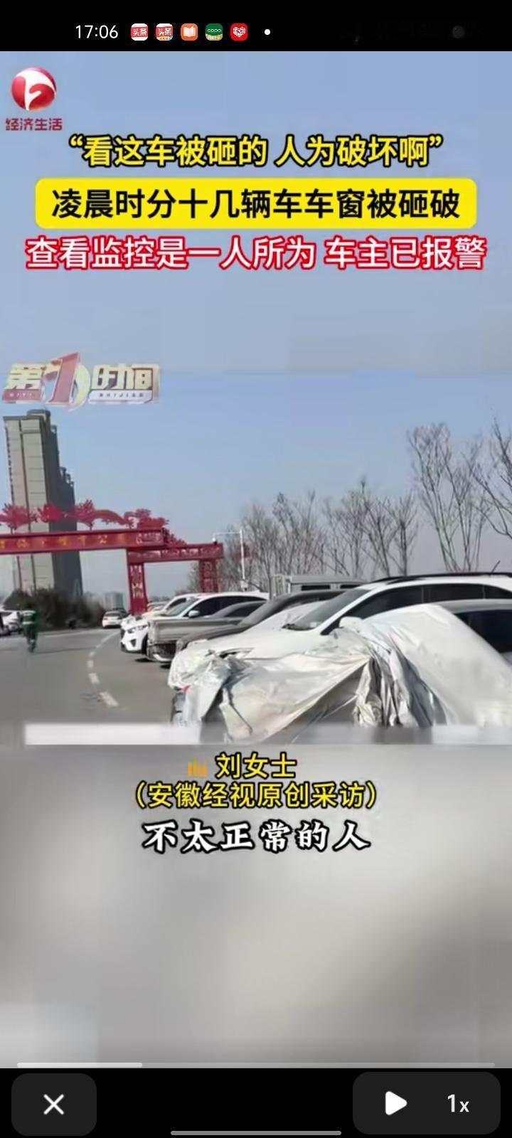 2月9日，陕西宝鸡。女子晒视频称，凌晨时分，公园里有十几辆车的车窗被砸坏，查看监