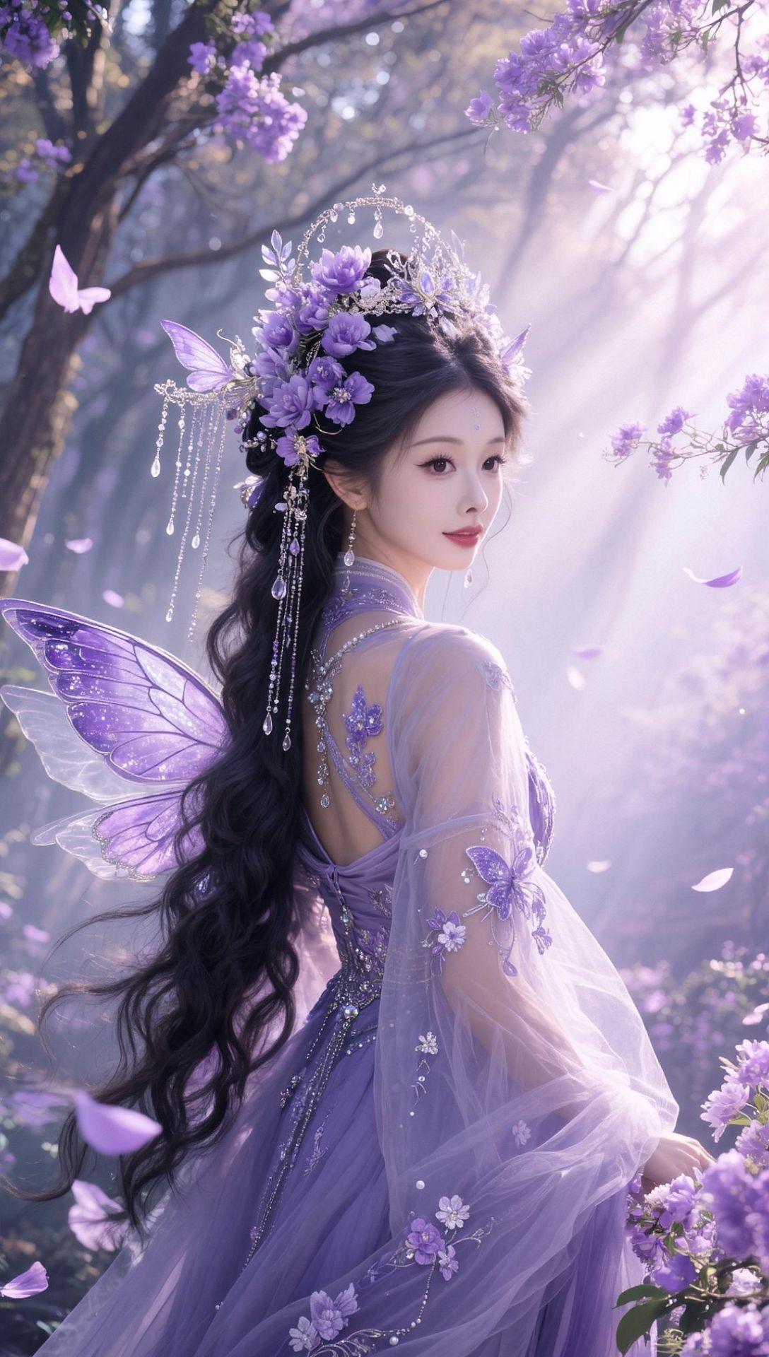 AI紫境精灵柔光写真  梦幻蝴蝶仙子 古风仙女写真 紫色花海仙气飘飘