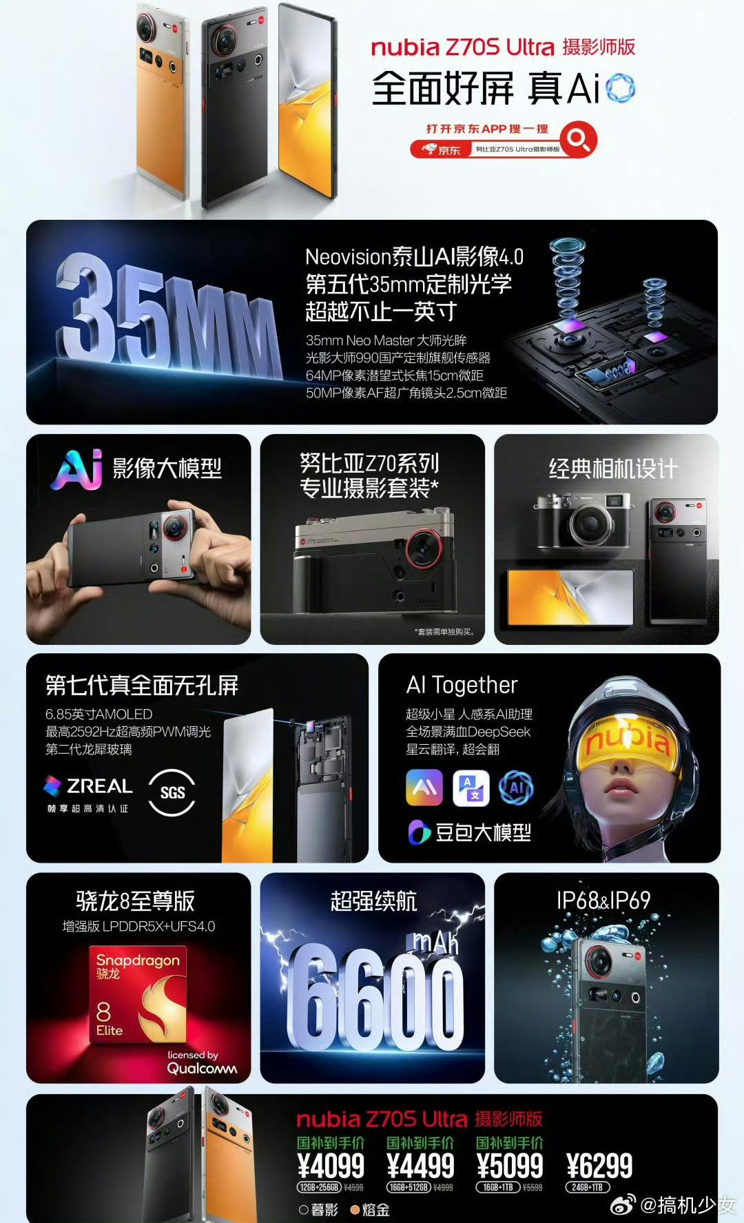 努比亚Z70SUltra摄影师版，超舒适的直角全面屏，搭载第五代35mm定制光