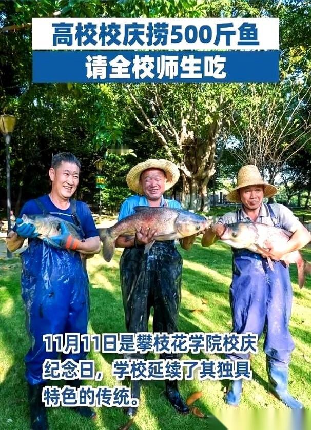 有些学校校庆，发个帆布袋，了不起了。有些学校校庆，直接把自家湖里的鱼捞上来，5