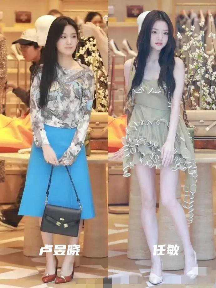 任敏和卢昱晓，真就是两个“反方向”女星，俩人好几次商务活动同框，卢昱晓都被任敏