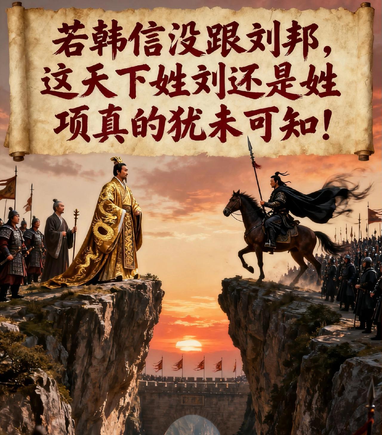若韩信没跟刘邦，这天下姓刘还是姓项真的犹未可知！“如果韩信没投刘邦，西楚霸王能