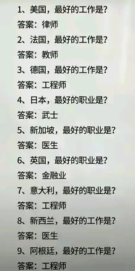 请问我国最好的工作是什么？
