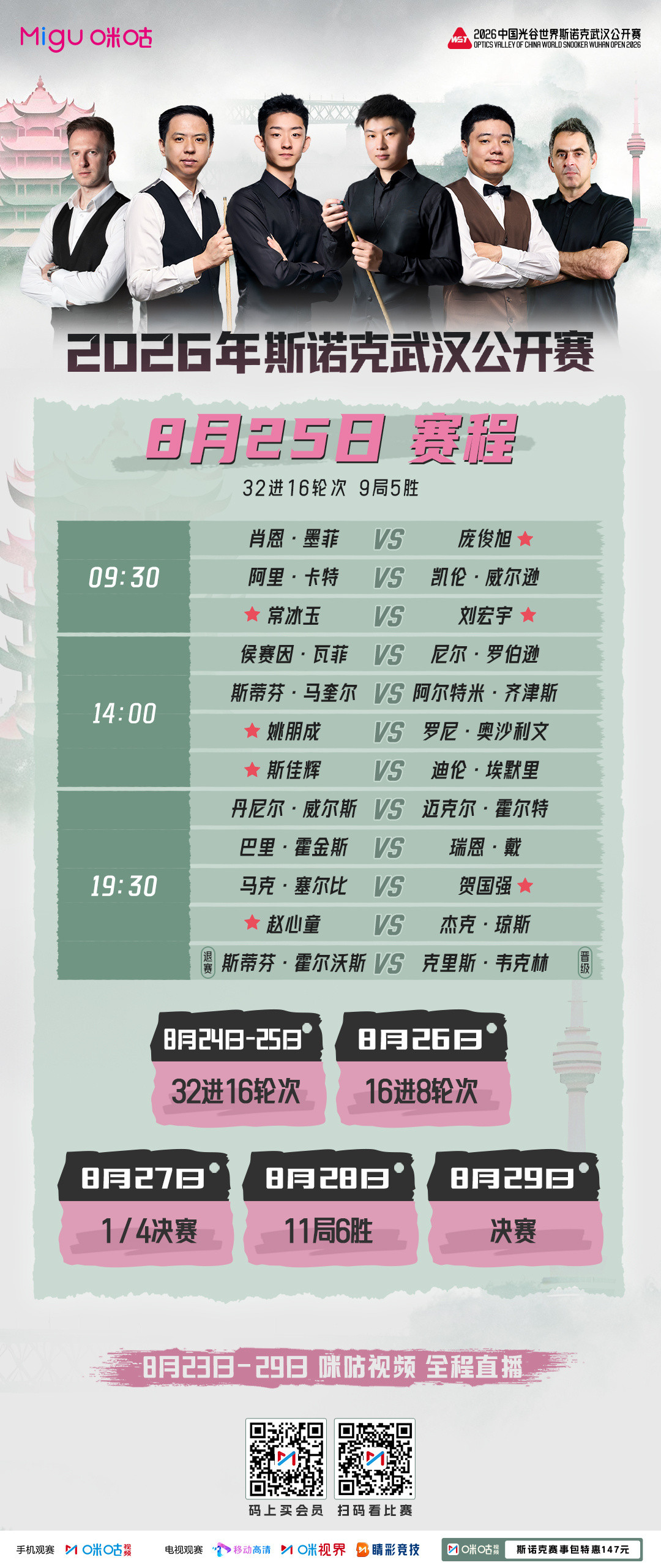🎱擂台再开 32进16今日论剑 ⚔️赵心童 斯佳辉等好手执杆赴会 ⏰...