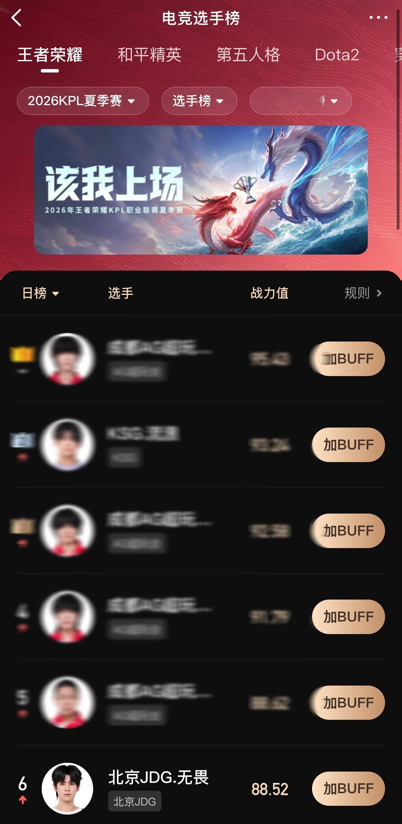 无畏NoFear路过投电竞战队选手榜投完扣1