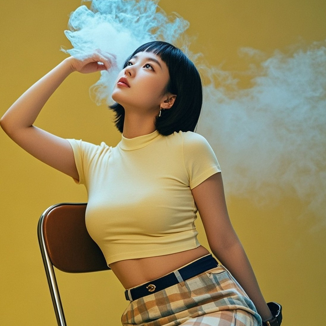 丰腴玉体裹薄烟，回眸一笑媚无边