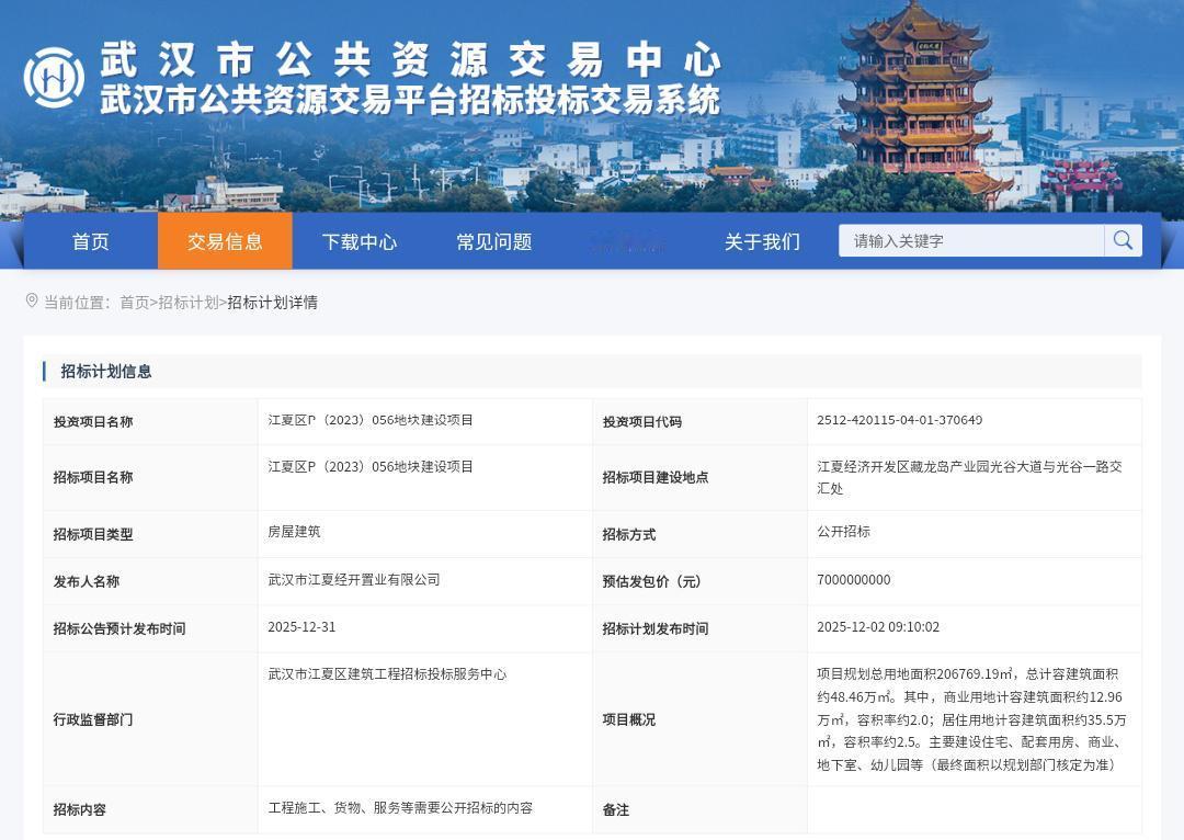 70亿，13万方商业藏龙岛cbc地块再次启动招标！近日获悉，武汉市公共资源