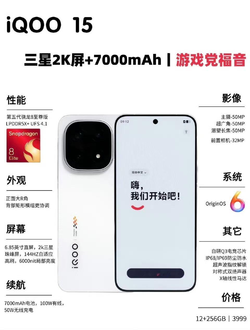 网传iQOO15售价和配置参数曝光，大家觉得怎么样？？12GB+256GB：43