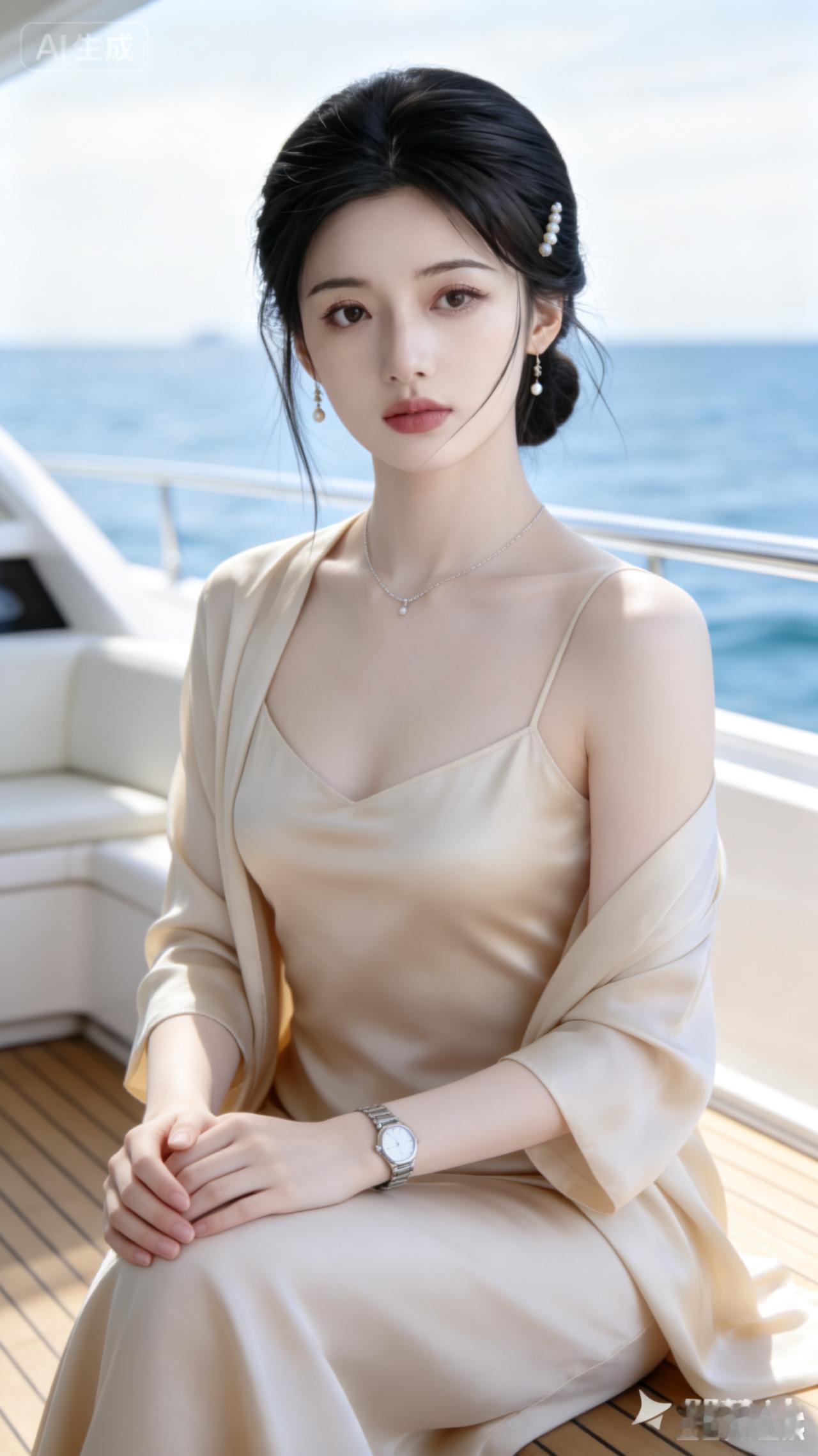 优雅海风中，她如诗如画