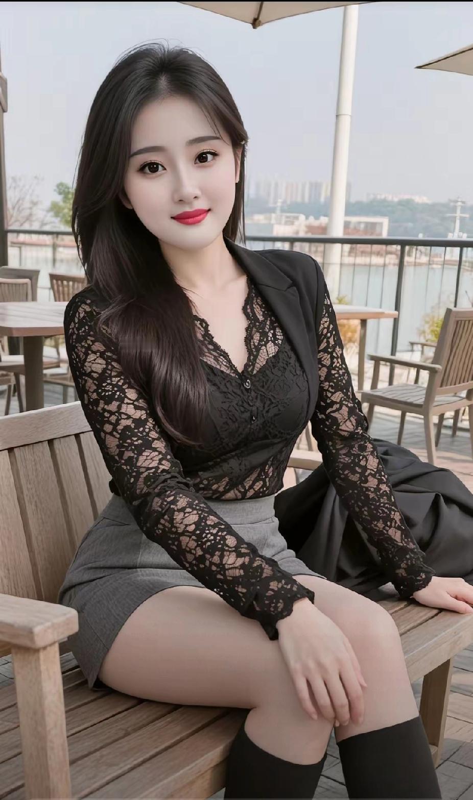 优雅黑裙，都市女性风范，咖啡馆的午后时光