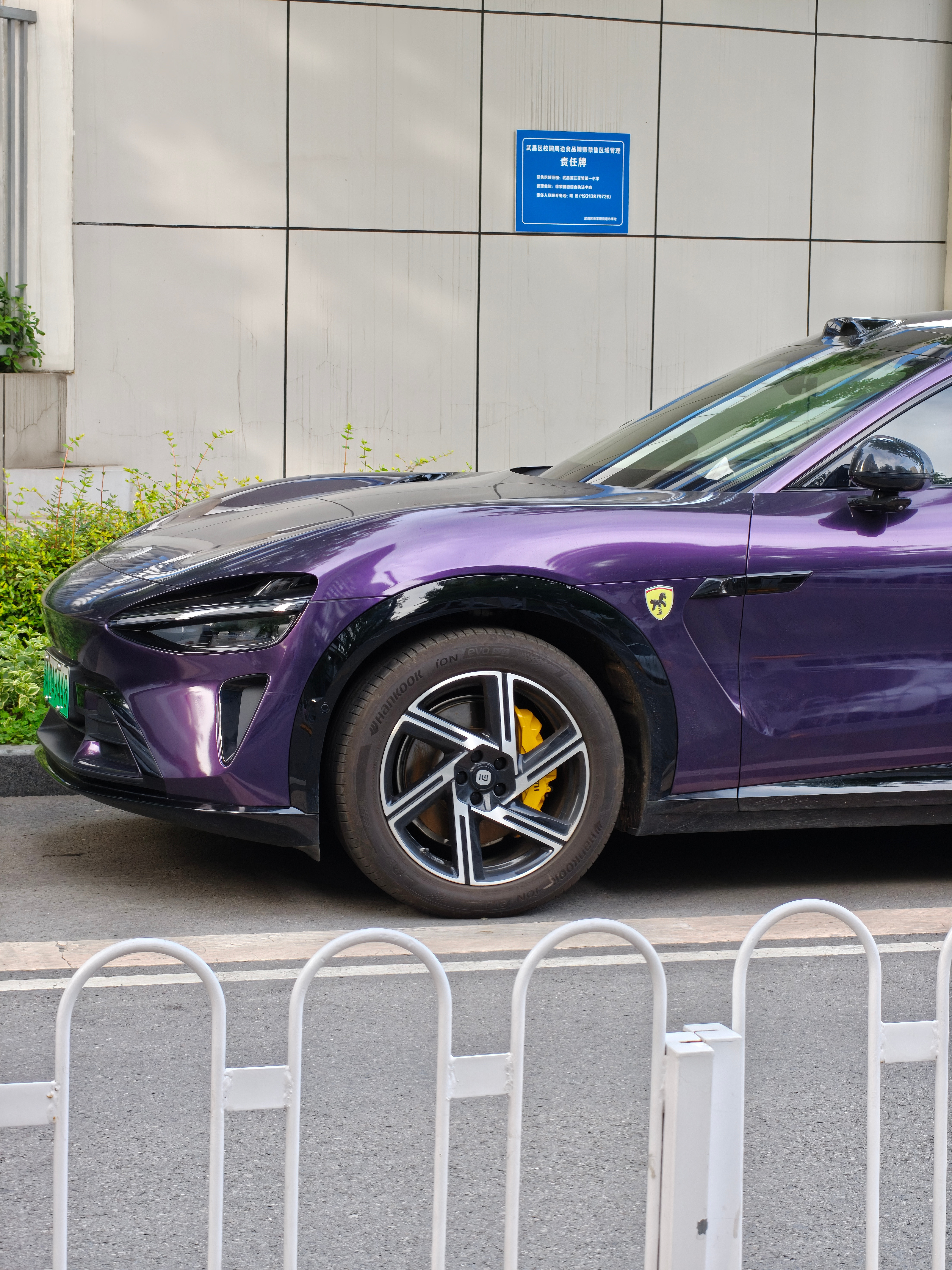 路边偶遇一台小米YU7这颜色和贴纸搭配的还行不