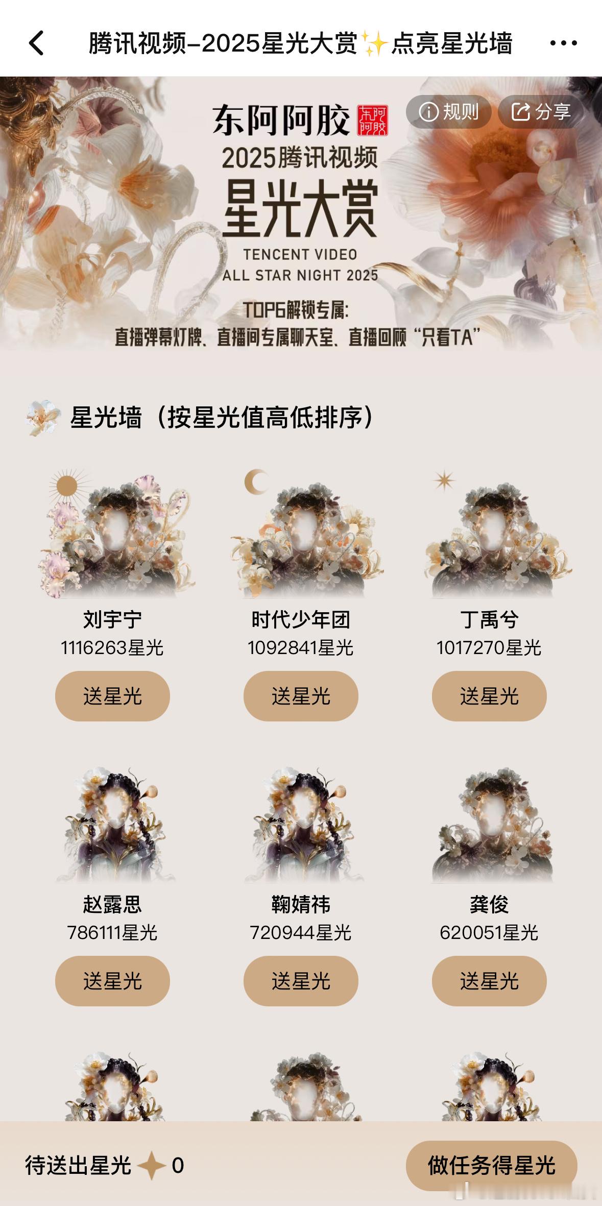 腾讯星光大赏弄了个星光墙，前六名才能获得奖励，鹅真是穷疯了