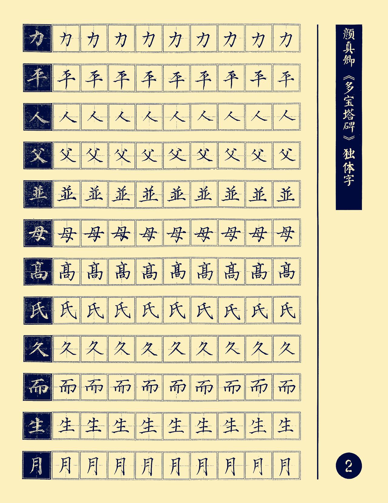 硬笔临古碑帖第2天，颜真卿《多宝塔碑》独体字。练了三个月《多宝塔碑》硬笔临帖，今