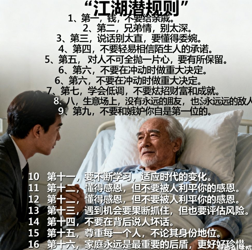 亿万富豪临死前，终于告诉了儿子“江湖潜规则”：1、第一，钱，不要给亲戚。2、