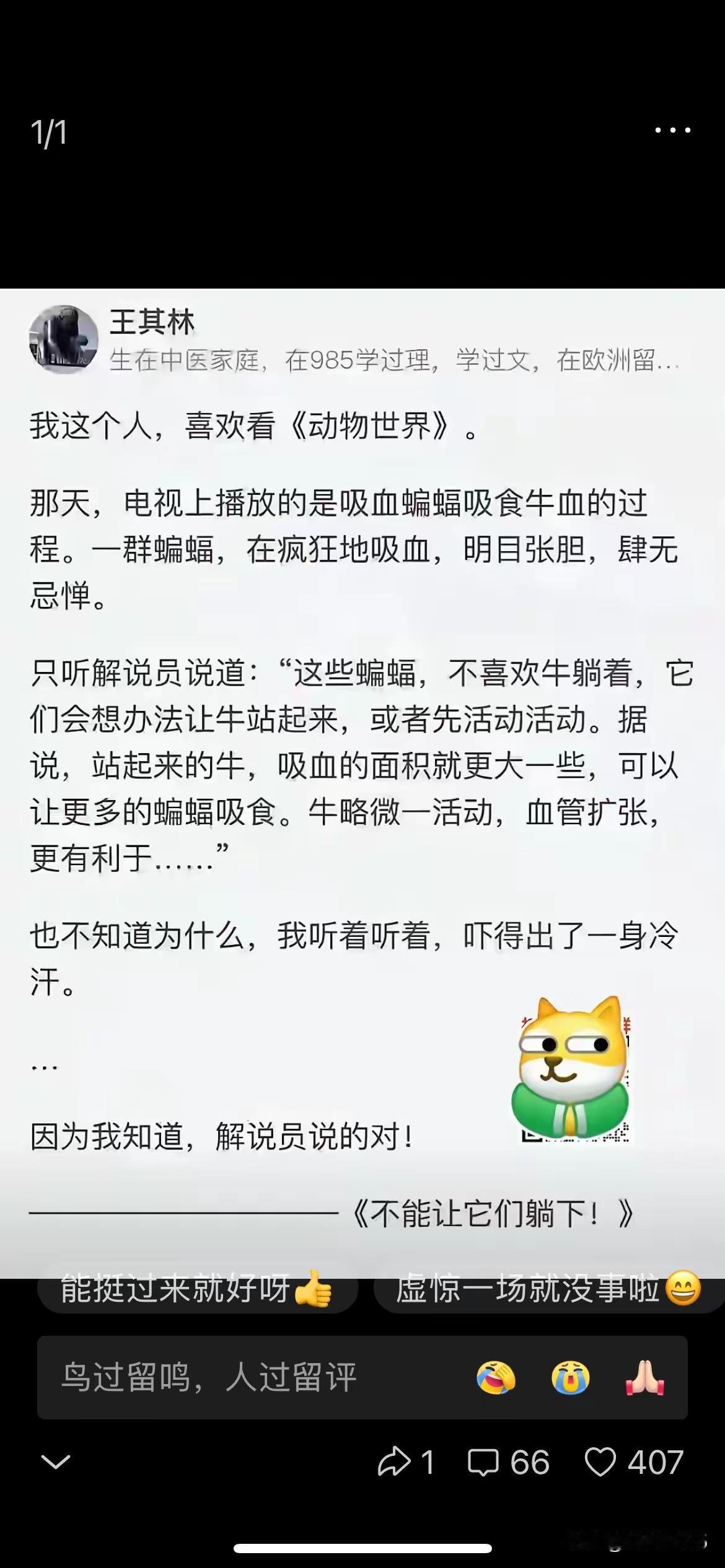 现在的人动不动就说躺平，却刻意地忘记了人类社会本质上也是与自然界一样的弱肉强食，