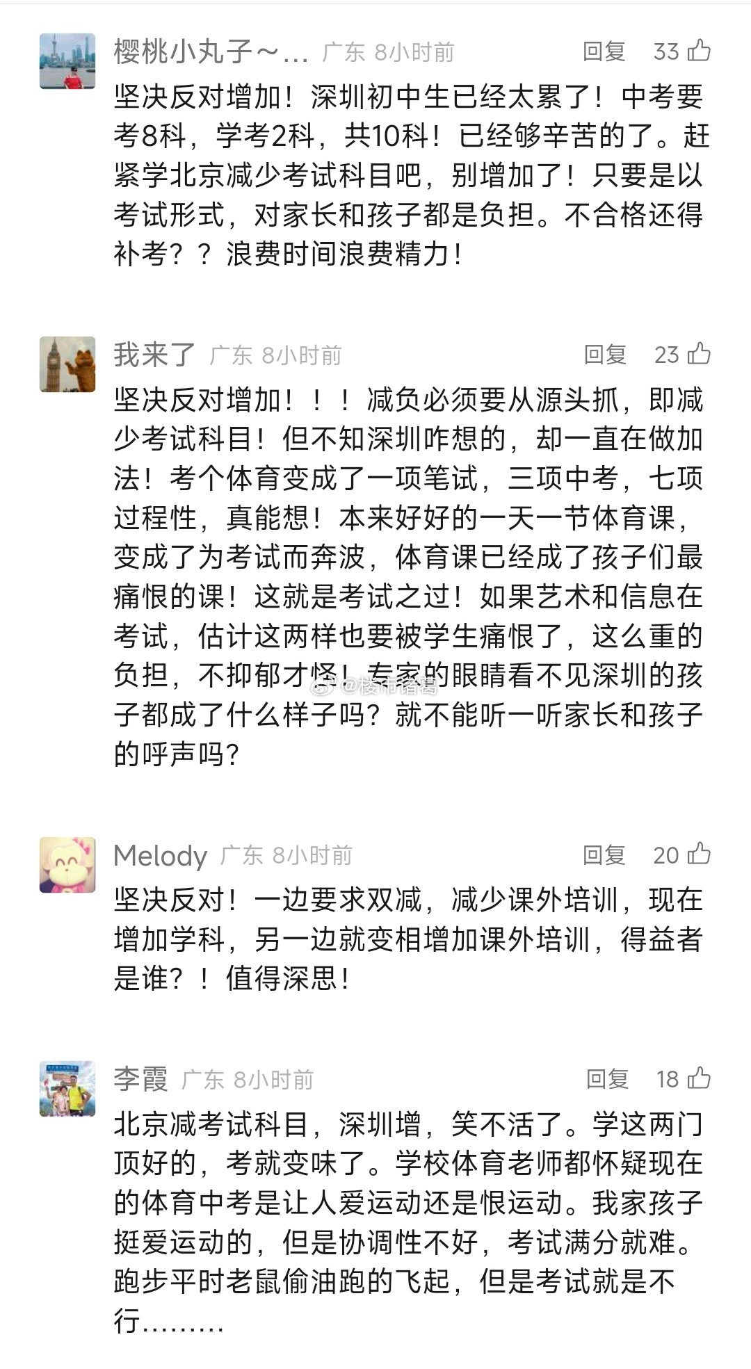 坚决反对增加两门考试的深圳家长。。