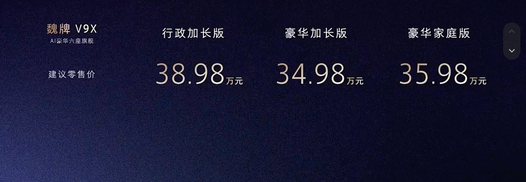 魏牌V9X上市价：34.98万起。大家猜中了吗？