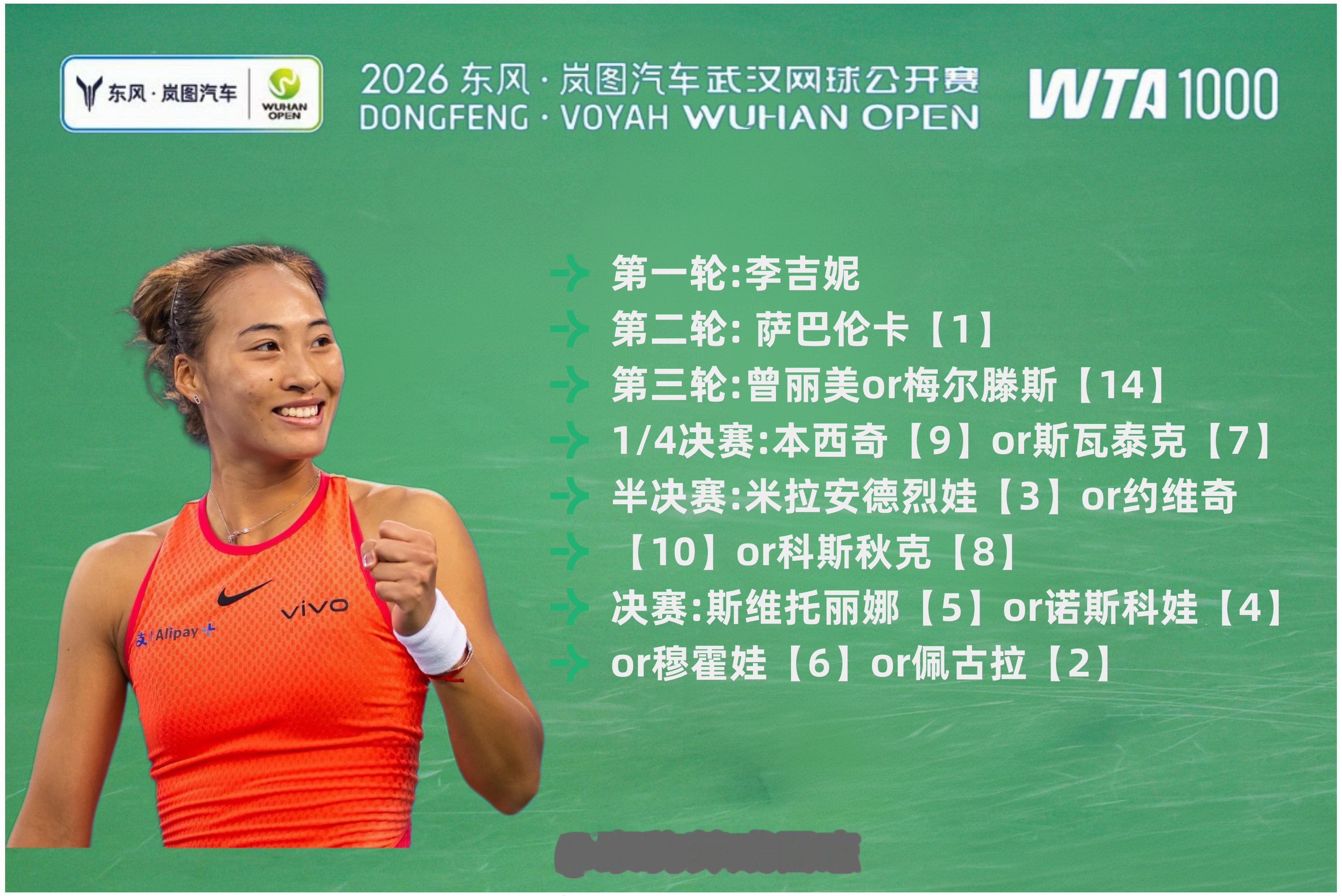 郑钦文武网首轮对阵李吉妮🗓️2026.10.10【比赛资讯】2026WTA10