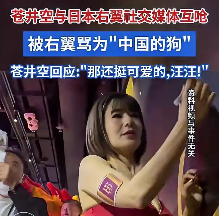 果然没看错人，苍井空被日本右翼骂“是中国的狗”，本人回应：“那很可爱嘛，汪汪”。