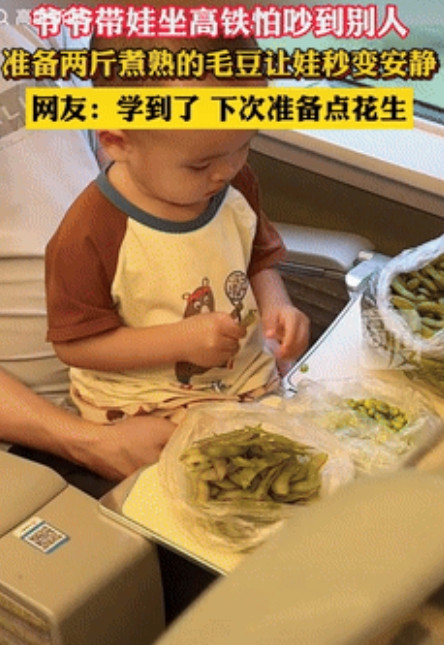 姜还是老的辣！湖北，一老人带着孙子坐高铁，担心孩子会吵到其他乘客，就提前准备好两
