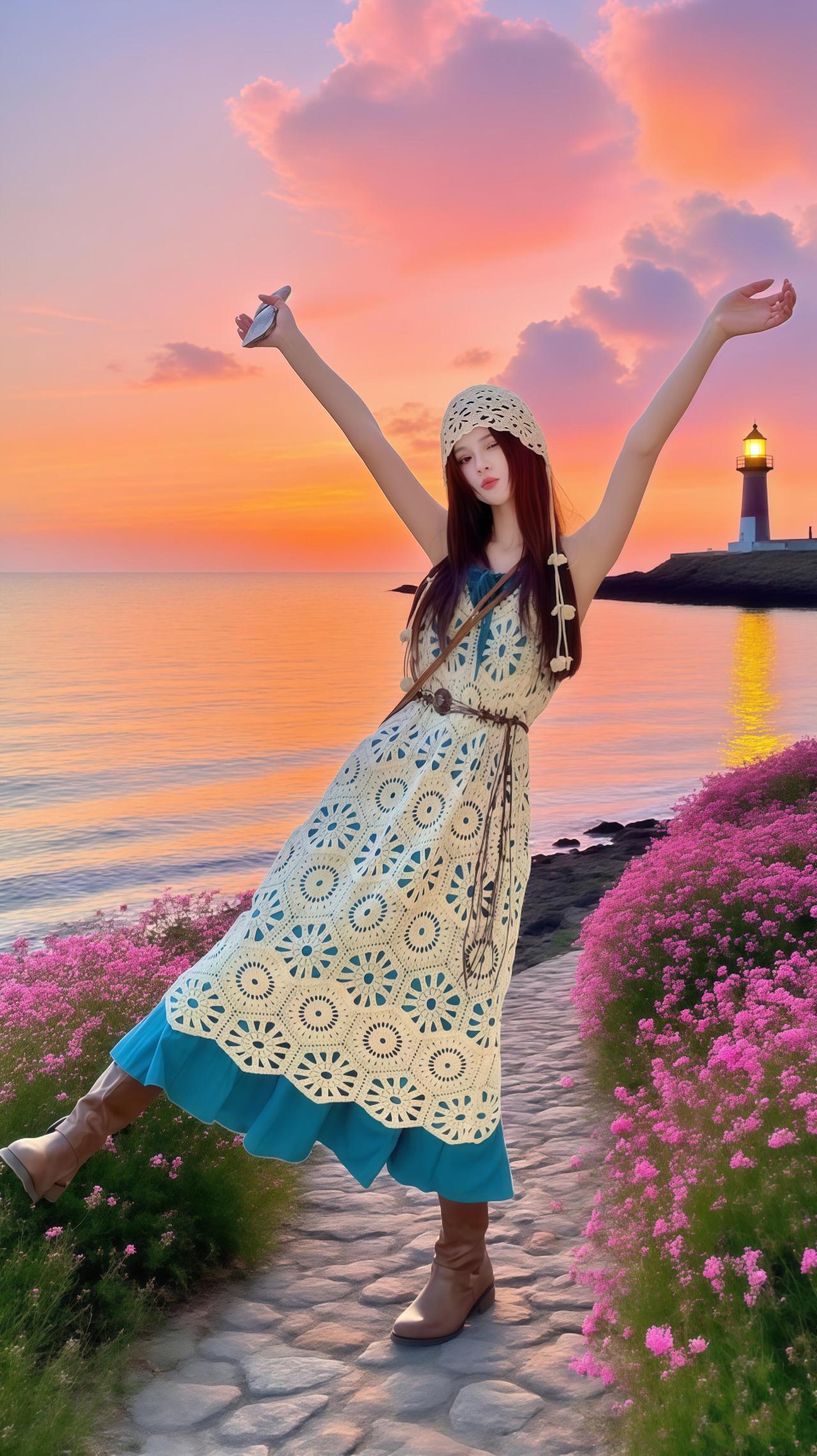 海边漫步自由自在享受夕阳的美好时光小清新的碎花裙怎么穿才好看民族风穿搭