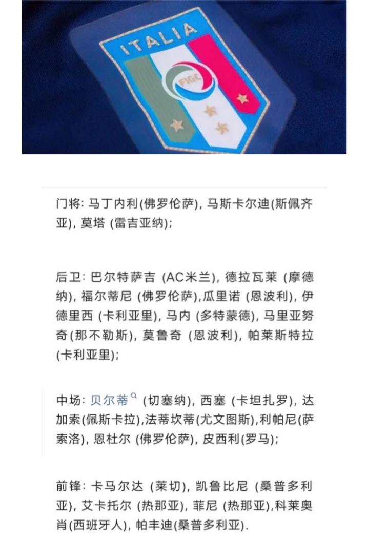 🇮🇹意大利U20名单后卫帕莱斯特拉是唯一一个意甲主力可见意大利现在青年