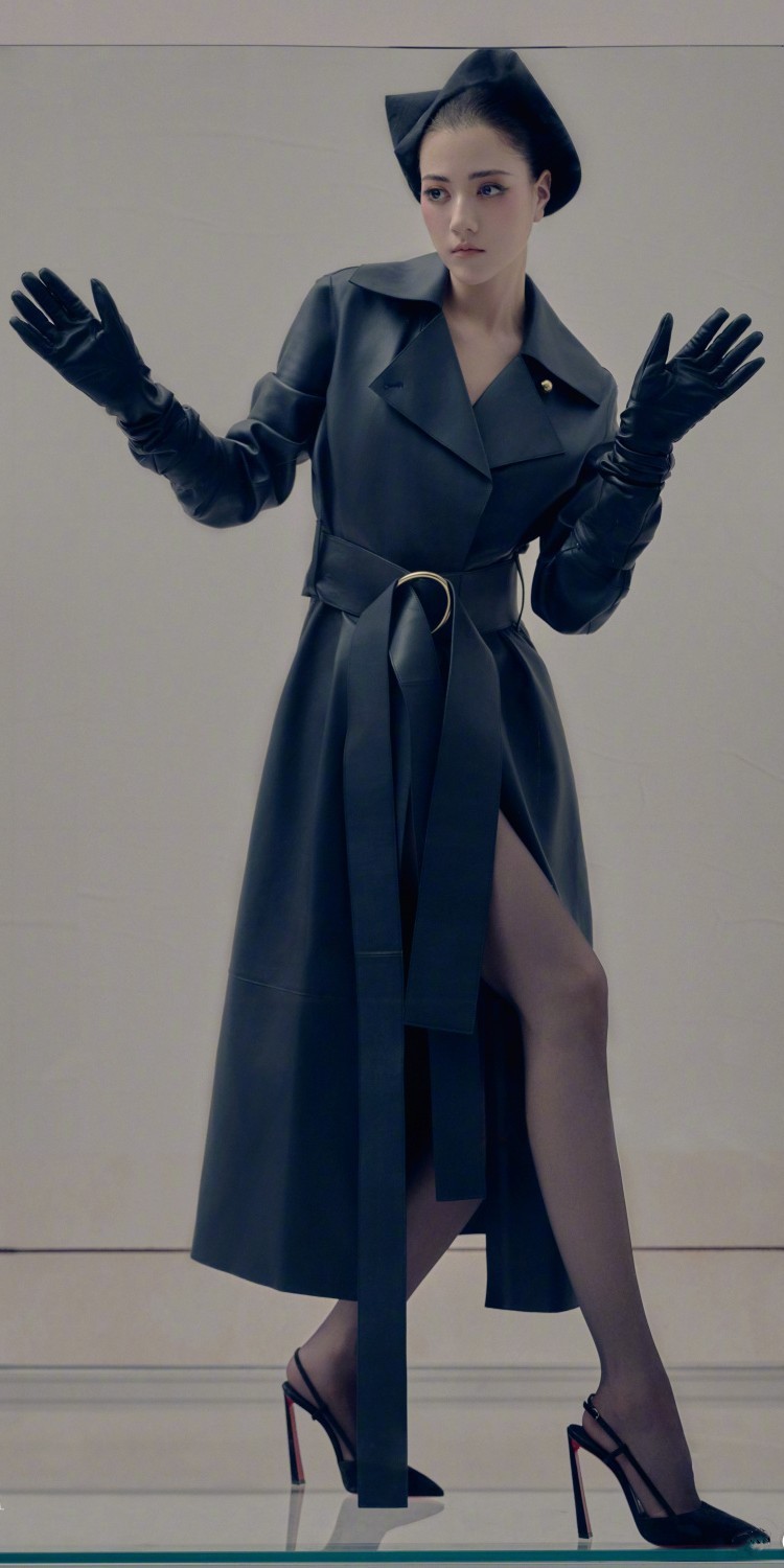 娜然穿搭壁纸：黑色丝袜妆造大长腿。娜然