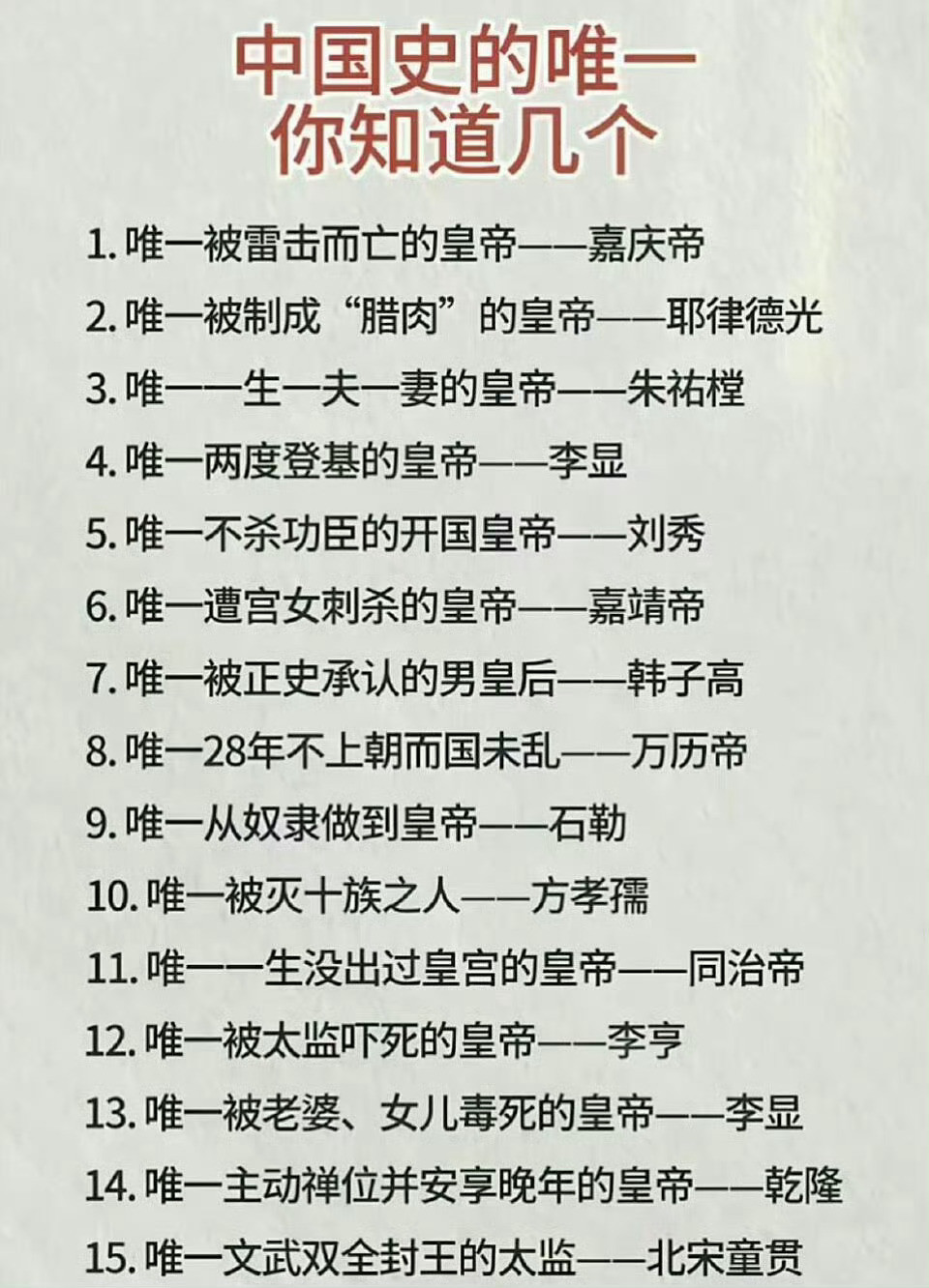 中国史的唯一，你知道几个？