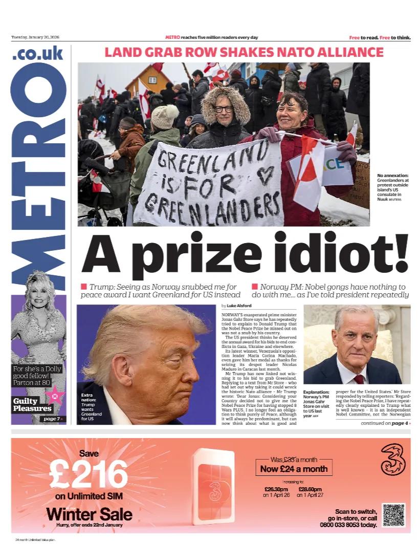 据英国《地铁报》报道，挪威首相表示，他多次试图向唐纳德·特朗普解释，他错失的诺贝