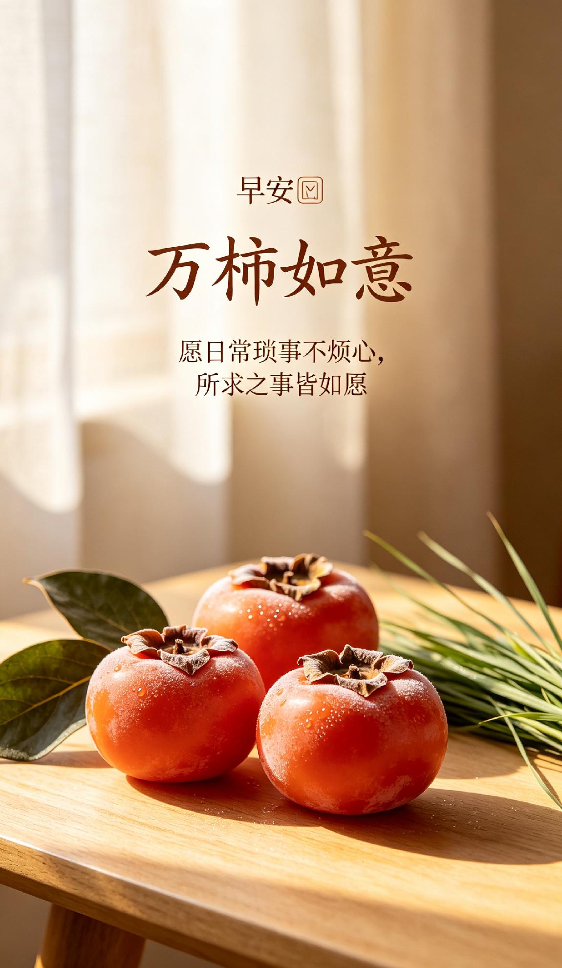 早安🌿一直觉得“万柿如意”是最有烟火气的早安祝福。柿子红得透亮饱满，念