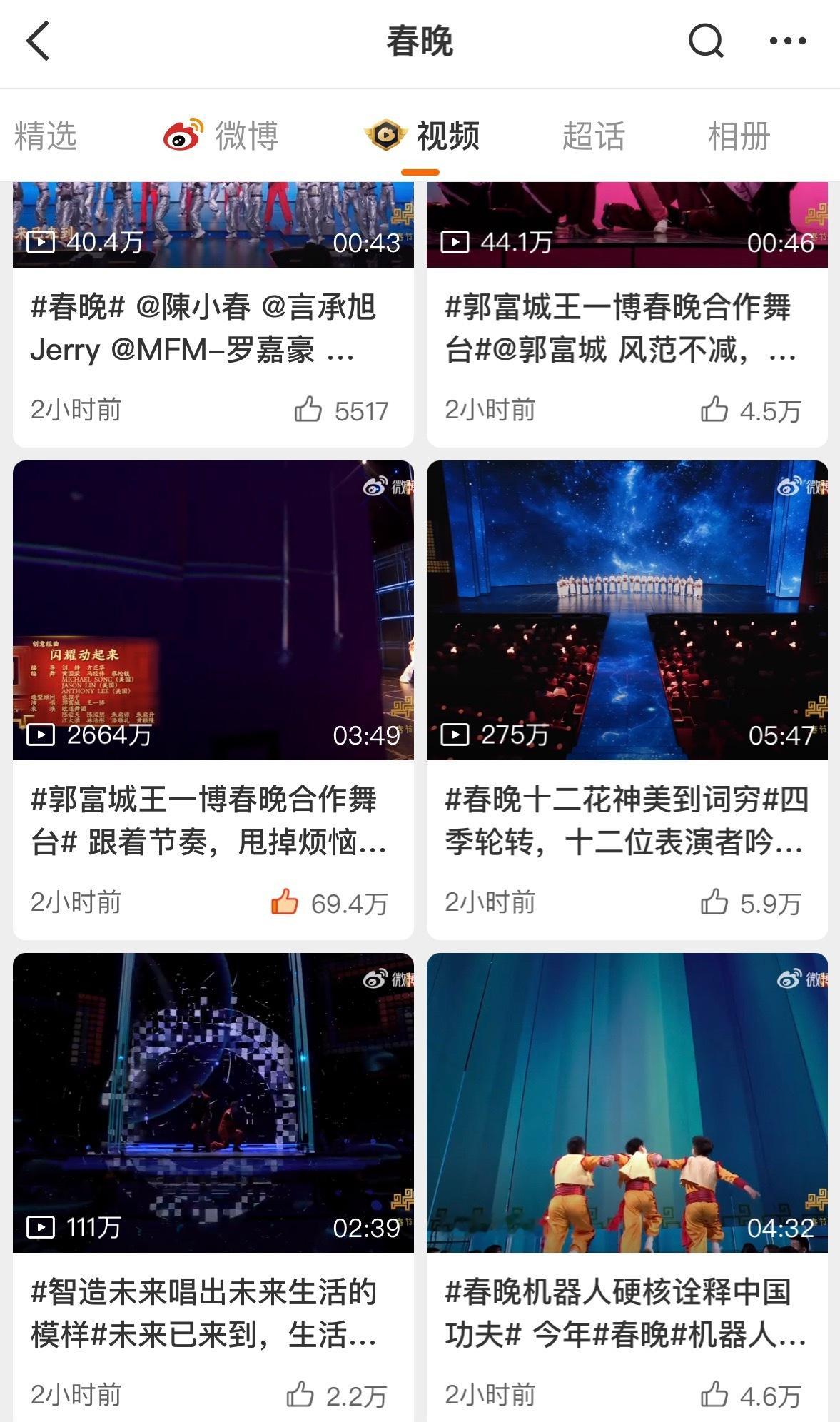 翻了一下春晚今晚的所有视频播放量，咱们马上3000万，已经是一骑绝尘了，我们这个