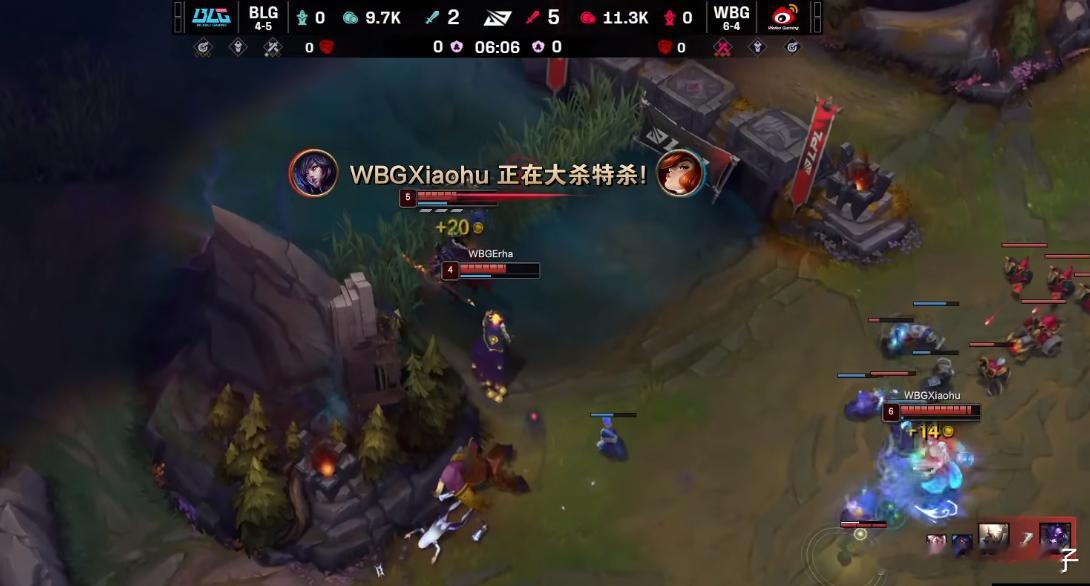 WBG三打四全给弄了，xiaohu六分钟大杀特杀[点赞]blg对战wbg竞技